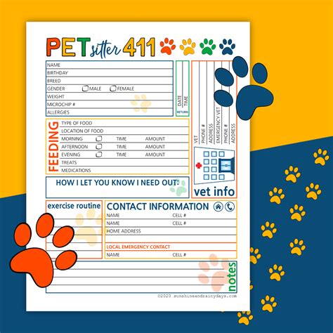 Pet Sitter Free Printable